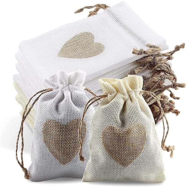 40 stk. Burlap-poser med snørelukning, Jute-pose, Bu