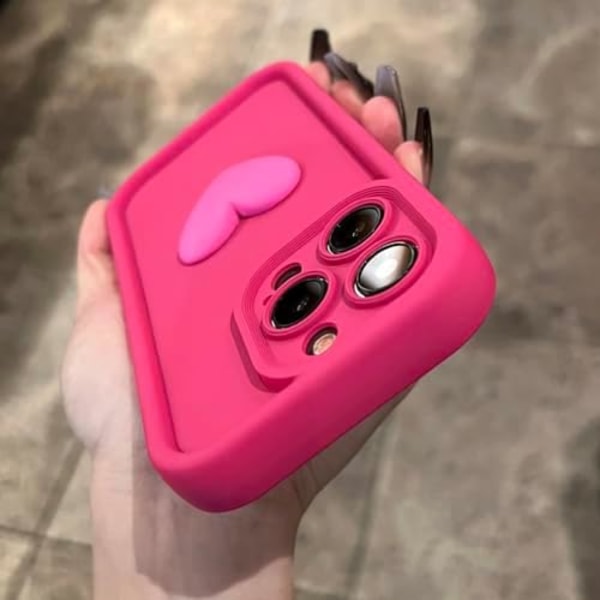 Söt 3D Hjärtformad Stötsäker Tjock Mjuk Silikonfodral för Kvinnor Flickor Kompatibel med iPhone-fodral