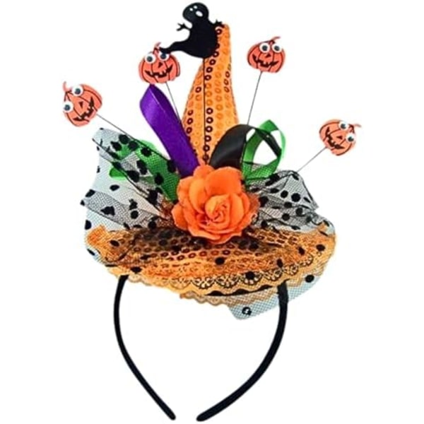 Spök- och Pumpa-Orange Sekvenser Häxhatt Halloween Hårband