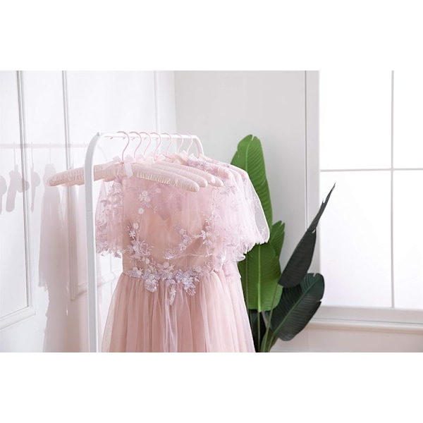 Rosa 38cm Paket med 5 Extra Stora Halksäkra Satin-Vadderade Klädhängare Inga Bucklor för Rockar, Tröjor, Bröllopsklänning