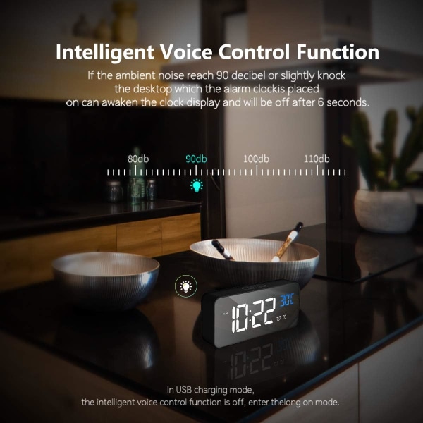 Digital väckarklocka, LED-väckarklocka med snooze-funktion, U