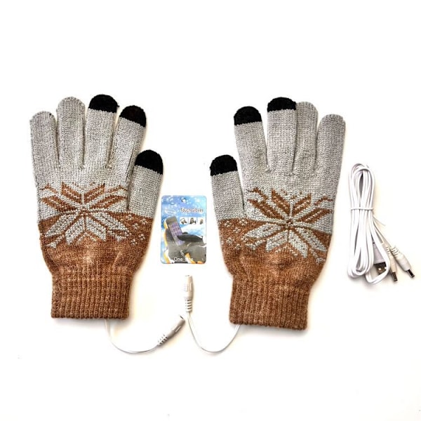 USB-uppvärmda handskar för män och kvinnor (brun grå), vinter touch scr