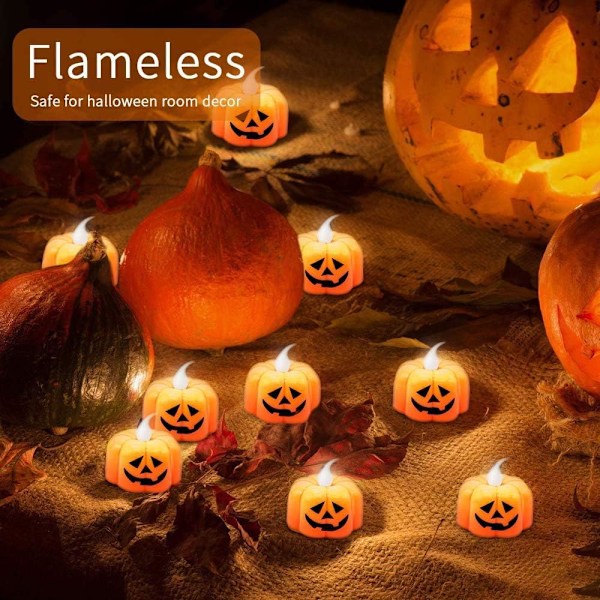 12 stk. Gresskar LED-teljus Halloween Flammeløse stearinlys Batteridrevet L Pumpkin Ghost Face