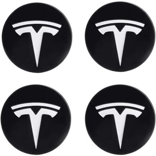 4 st Hjulkapsel Emblem Dekal för Tesla Model 3 Model Y Navkapslar Hjulfälg Dekal Vit Emblem & Matt Svart Bakgrund