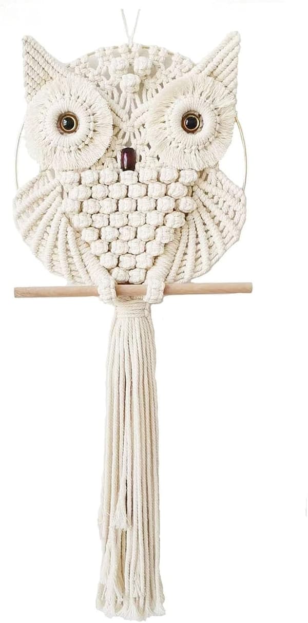 Uggla Makramé Väggbonad - Handvävd Boho Tapestry Makramé Uggla - Makramé Väggdekor - Boho Sovrumsdekor - Uggla Dekor för Vardagsrum Barnkammare
