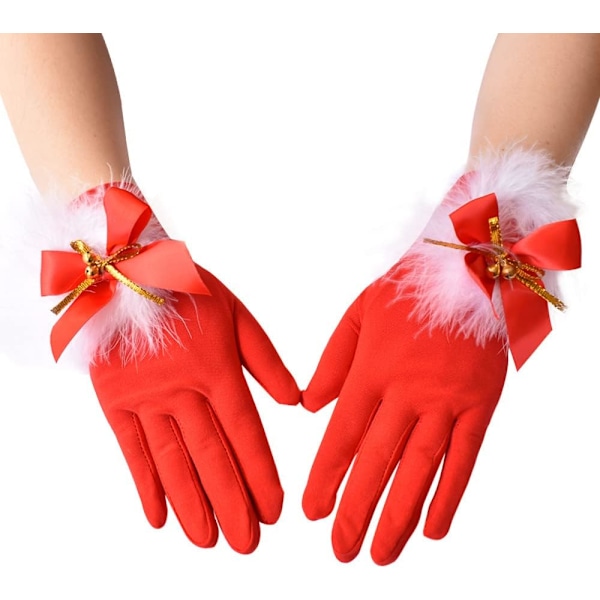 Julhandskar Röda Korta Kostymhandskar Rosett Handskar Julparty Handskar Jultillbehör för Kvinnor och Flickor Wr