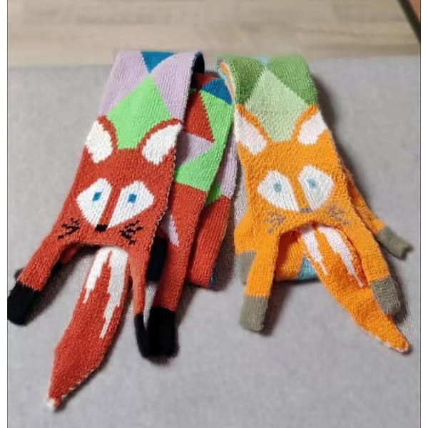 Dam Scarf med Rävform, Vintermode Söta Cartoon Liten Räv Ullkänsla Lång Scarf