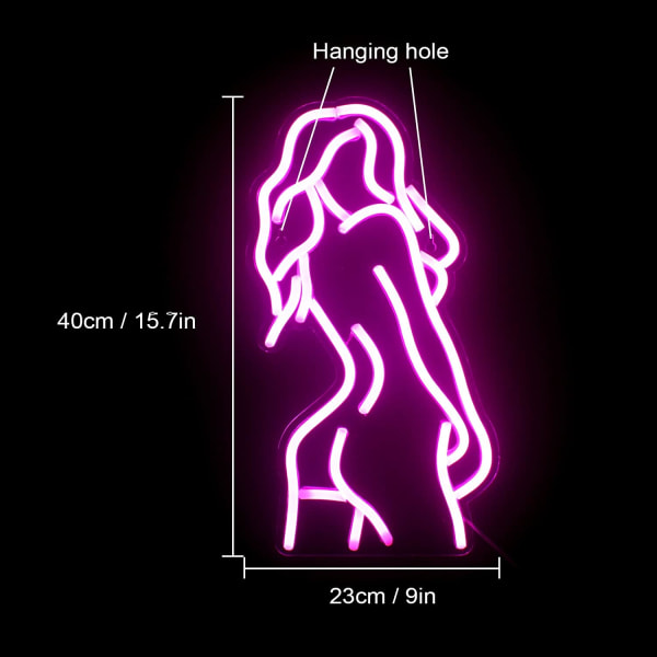 Neon-kyltti Led Sexy Back Neon Light 15,7\" x 9\" Taidekoriste Seinä