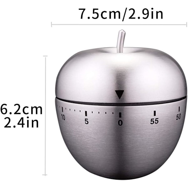 Køkkenur Æbleform Timer Mekanisk Manuel Rotation Alarm Køkkenur Rustfrit Stål til Madlavning Bagning Sport