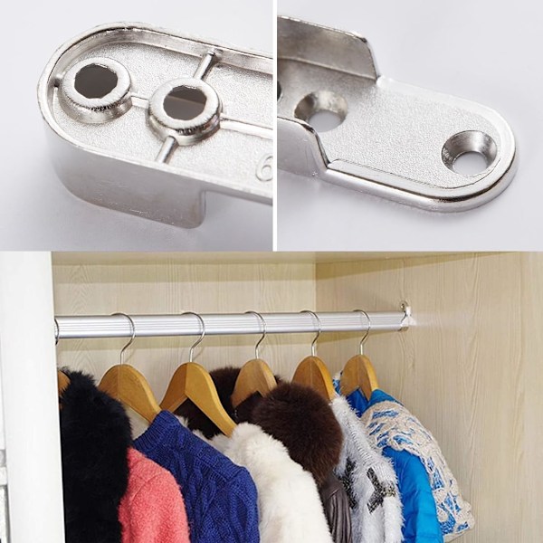 4 st Garderobsstångshållare, Garderobsstångsstöd, Oval Garderobsstångsstöd Zink-legering Nickelförkromad för Klädstång Klädrum