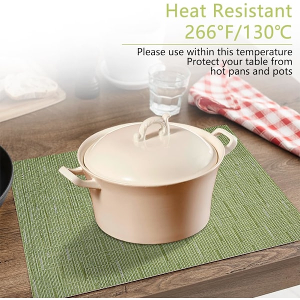 (Grön) Set med 6 tvättbara bordstabletter, PVC-bordstabletter, halkfria och värmebeständiga, lätta att rengöra och förvara, för kök, matsal, restaurang, 30 x 45