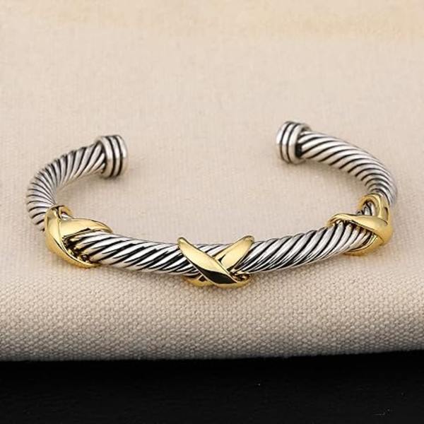 Bangles for Women Retro Antique Gold Cable Bracelet Christmas Gif