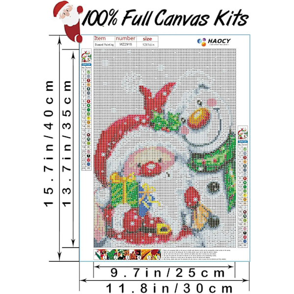 (30x40cm) Jultomten Diamantmålning Kits 12\"x16\", Jul Diamantkonst Kit för Vuxna, 5D Målning
