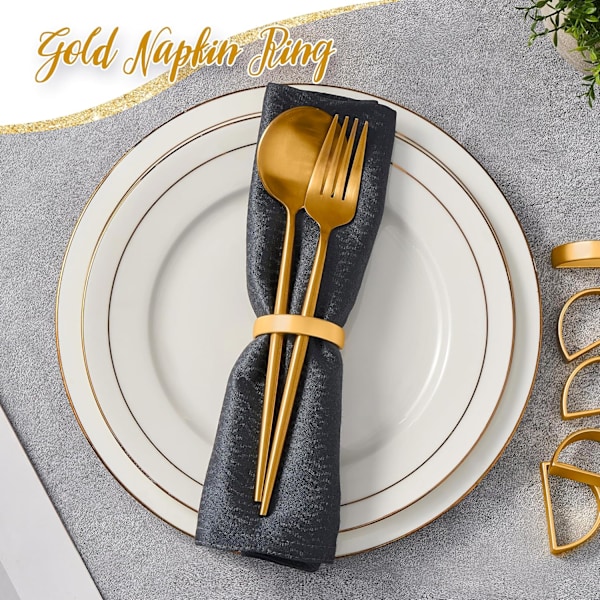 Set med 12, Halvcirkelformade Metalliska Gyllene Servett Hållare Spännen, Höst Thanksgiving Jul Servettringar, Servettringar för Middag