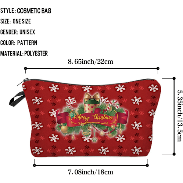 Glædelig Jul Makeuptasker Juletræ Snefnug Kosmetik Toilettaske Makeup Organizer Taske Lynlås Kosmetikpung til Kvinder X