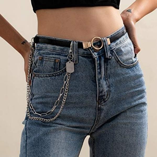 Gotiske Hip Hop Bukser Jeans Kæde Tag Vedhæng Lagdelt Punk Sølv Bukser Kæder Biker Tung Tyk Tegnebog Lomme Kæder S