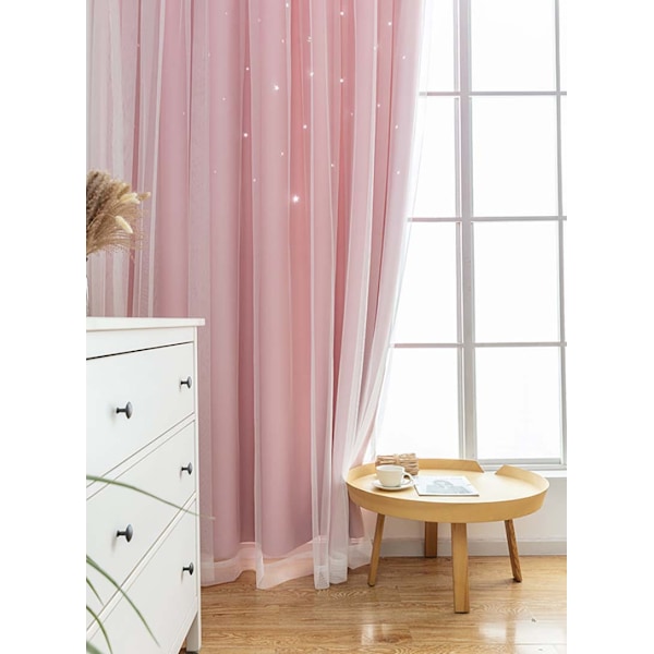 2 stk. lyserøde gardiner til pigers soveværelse/børneværelse, måne og stjerne h 2m wide * 2.7m high