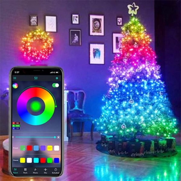 10m 100 lys USB Mobil Bluetooth LED-lysslynge Bånd for juletredekor App Fjernkontroll