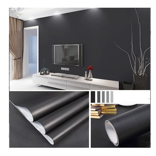 40cm*2m Tjock självhäftande PVC matt svart tapet bubbla Fr