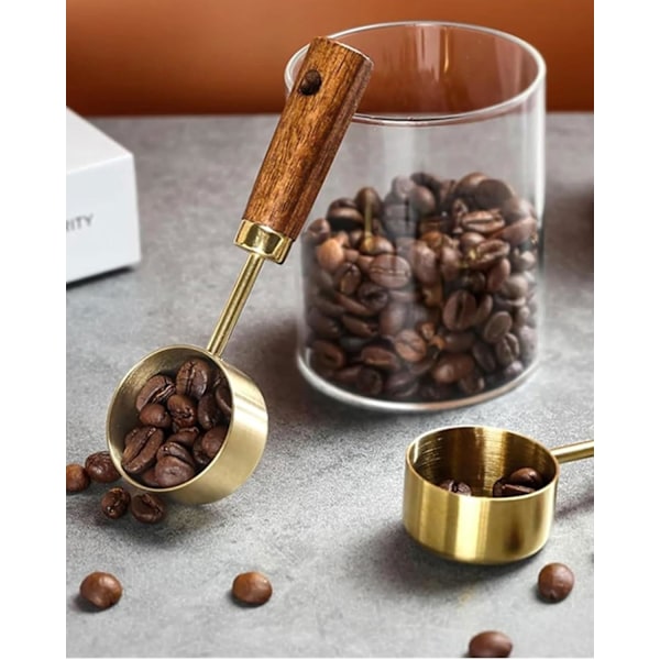 Kaffemåleskje, 2 stk 15 ml måleskje i rustfritt stål, kaffeskje, teskje, trehåndtak, melis, kaffebønner, kjøkkentilbehør