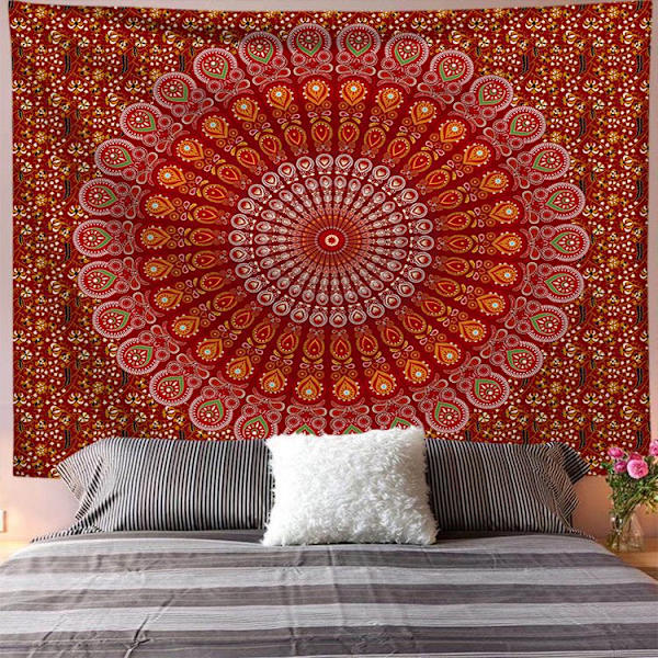 Psykedeelinen intialainen riikinkukko seinävaate 150x130 (harjattu)