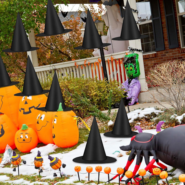 12 kpl Halloween-noittien hattuja, mustat riippuva noittien hatut, noitapuvun tarvikkeet noittien hatut 100 metriä narua