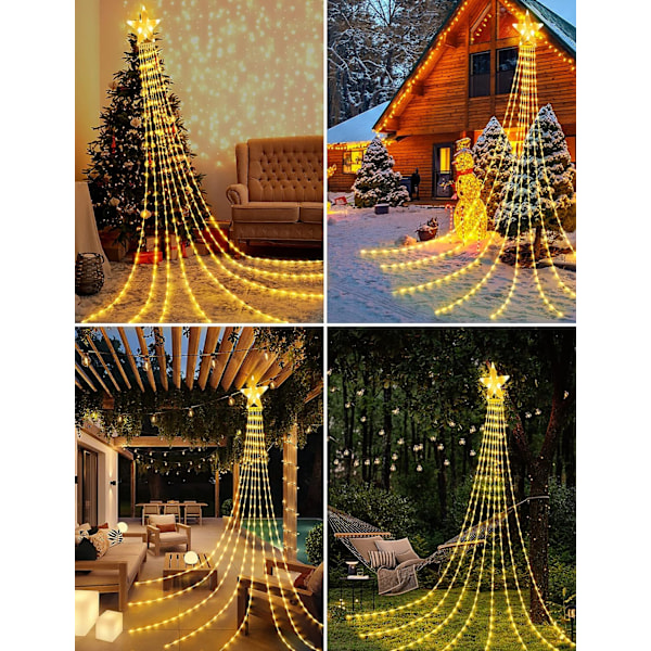 Udendørs juledekorationer, 3,5 m LED julelys stjernelys vandfald juletrælys udendørs Chr