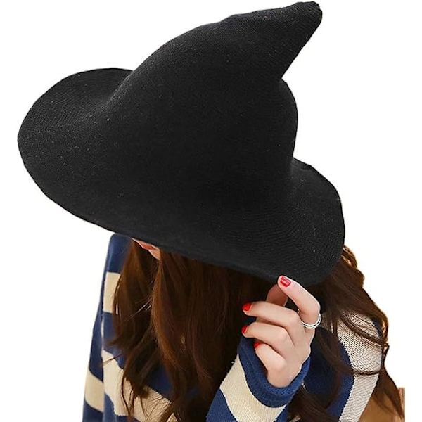 Dametroldmandshat Troldmand Strikket Uldhat Voksen Kostumefest Tilbehør Halloween Maskerade Black