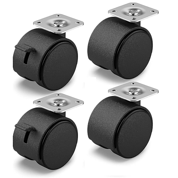 Kontorstol Caster Wheels 2\" Nylon med Top Plate, 2 stk med Bremse, 2 stk uden Bremse
