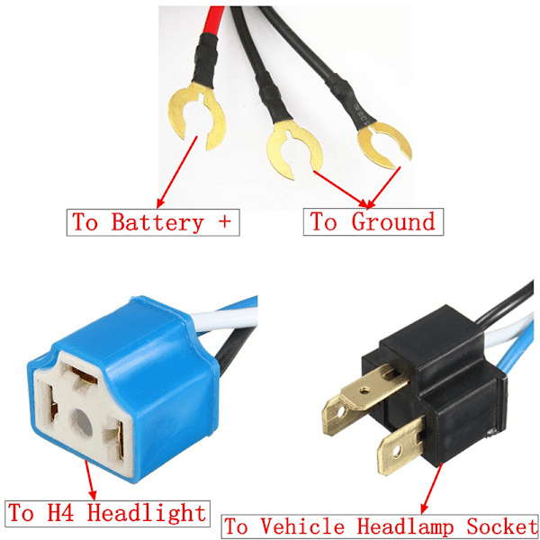 H4 Negativ Skift LED Forlygte/Pære Ledningsnet Conn