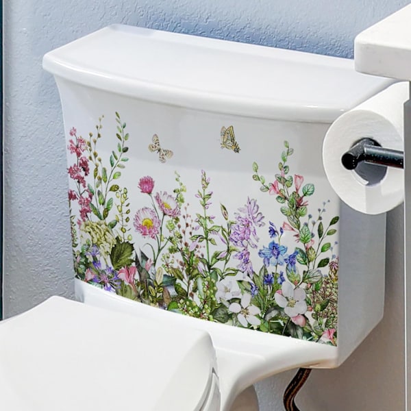 Gröna Växtblad Blommor Toalettstickers Självhäftande Badrumsväggdekal Grön Bladfloral Toalettlock Dekaler DIY R