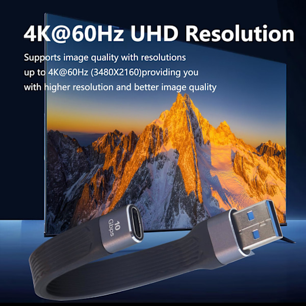 10 Gbps USB 3.1 Litteä Pehmeä Datakaapeli 100W USB3.1 Uros - Type C Naaras 4K@60Hz Lyhyt USB C