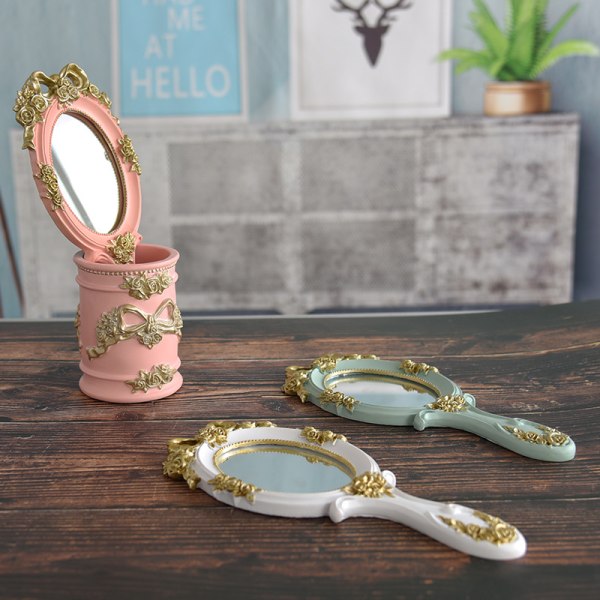 Vintage Håndspejl - Makeup Spejl - Rose Guld - Travel Compact