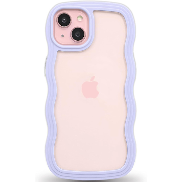 1 st iPhone 15 Skal med Vågig Kant, Transparent Bakdesign, Halksäker Grepp, Söt Vågig Ramform, Stötsäker Mjuk TPU & H