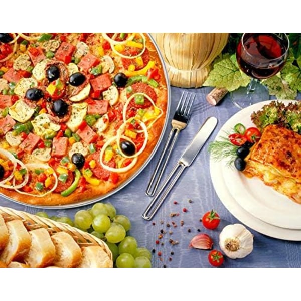Pizza Pan i Rustfrit Stål Stor Pizza Pan Bakke Rund Pizzaovn Bageplade, Sund & Robust, Ovn & Opvaskemaskine Sikker