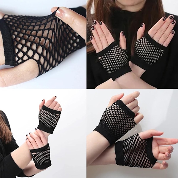 Pairs Fishnet-hanskat, Pitkät ja Lyhyet Fishnet-hanskat Verkkohanskat, Pitkät Joustavat Sormettomat Pitkät Verkkohanskat, Musta Fishnet