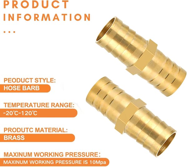 25 mm messingrørfitting, 2 stk. messingrørfitting 25 mm (1\"), lige krogmuffe-forbindelsesstykke, gevindfittings