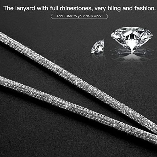 ID-korthållare med snodd, 80CM Bling Crystal Halsbandssnöre för Kvinnor Kedja Badgehållare Halsband (Silver) 2-pack