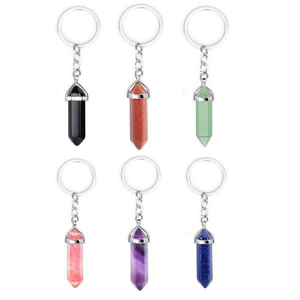6 stk Krystall Nøkkelring Chakra Energi Healing Krystall Stein Nøkkelring