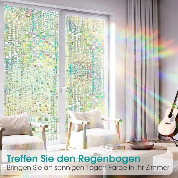 45 x 200 cm ogenomskinlig fönsterfilm, frostat glas, regnbåge, självhäftande
