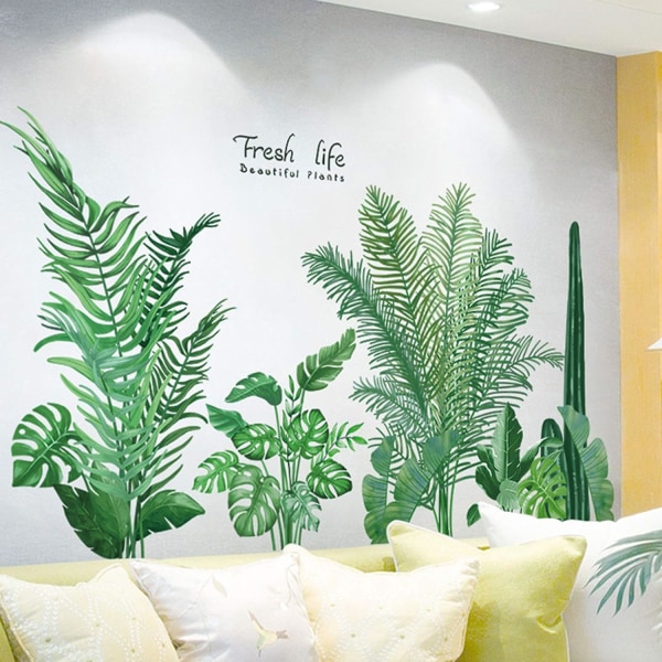 Green Tropical Leaves Wall Decal, Nature Palm Leaf Plants Wa