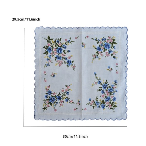 6 Pieces（Random Style）– Flower Printed Fabric Handkerchiefs – Siz