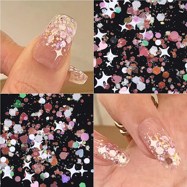 3 st 12-rutors nagelkonst glittersekvenser, holografiska hexagon chunky nagelglitter glänsande hjärta sjöjungfru nagelflingor sekvenser