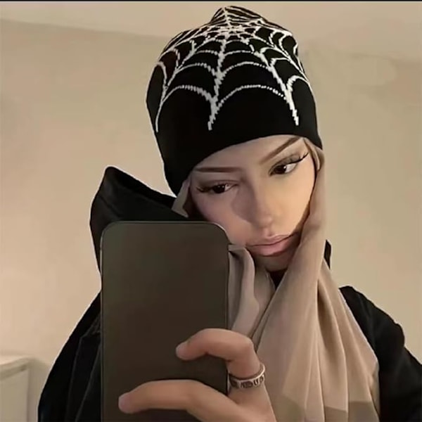 Y2K Gothic Edderkoppemønster Uld Akryl Strikket Hat Kvinder Beanie Vinter Varme Beanies Mænd Casual Skullies Udendørs
