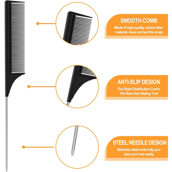 3 stk. antistatisk kam med hale, kam til hår, kam i fi
