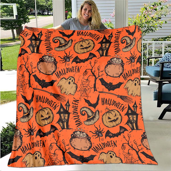Halloween Pumpa Spöke Täcke i Svart, Halloween Flanell Täcken, Mjuk och Mysig Unisex Säng Täcke