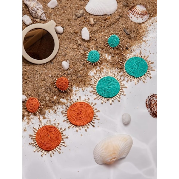 Håndlagde Raffia Dingle Øredobber - Boho Statement Solstråle Øredobber for Sommerferie på Stranden