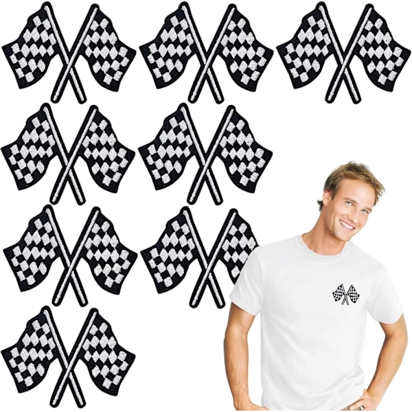 8 st Rutiga Racingflagga Märken, Flagga Broderi Stryk på Märken Bil Racing Applikation Jeansjacka Motorcykel Vinnare Sponsrad
