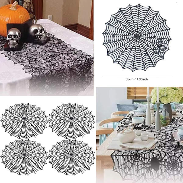 2 st Halloween Spindelvävsunderlägg, Värmeisolerande Halloween Uthållig Svart Spindelvävsbord Underlägg Spindel