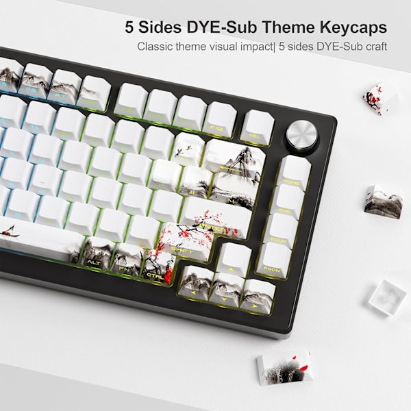 PBT Keycaps - Side Print Keycaps, Shine Through Custom Keycaps 75 Procent, Retro Keycap Set Dye Sub og Double Shot, 128
